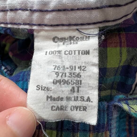 Oshkosh B’gosh Vintage Plaid Overall Shorts size 4T USA made Blue green purple - Picture 6 of 7